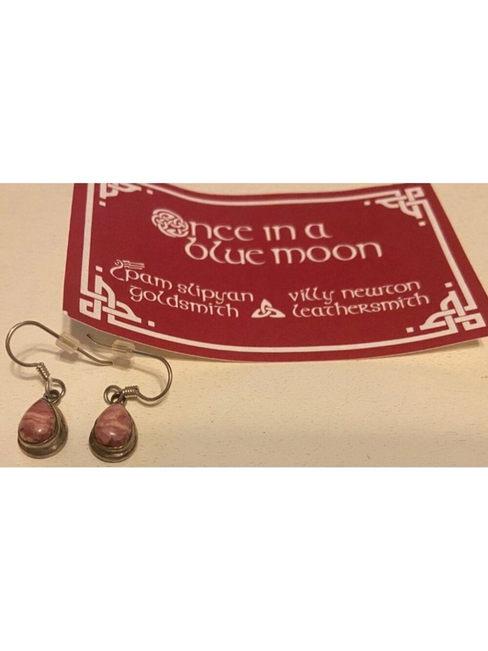 Sterling Silver Rhodochrosite Teardrop Earrings | 925 Pink Banded Stone Dangle